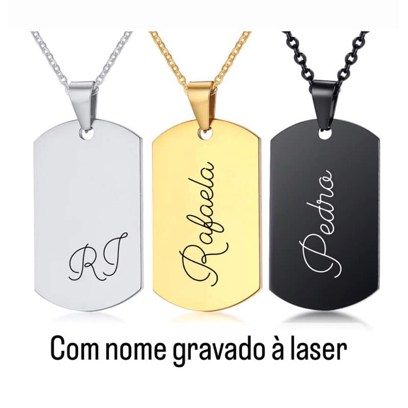 Corrente Unissex Com Pingente Plaquinha Estilo Exército Em Aço Inoxidável
