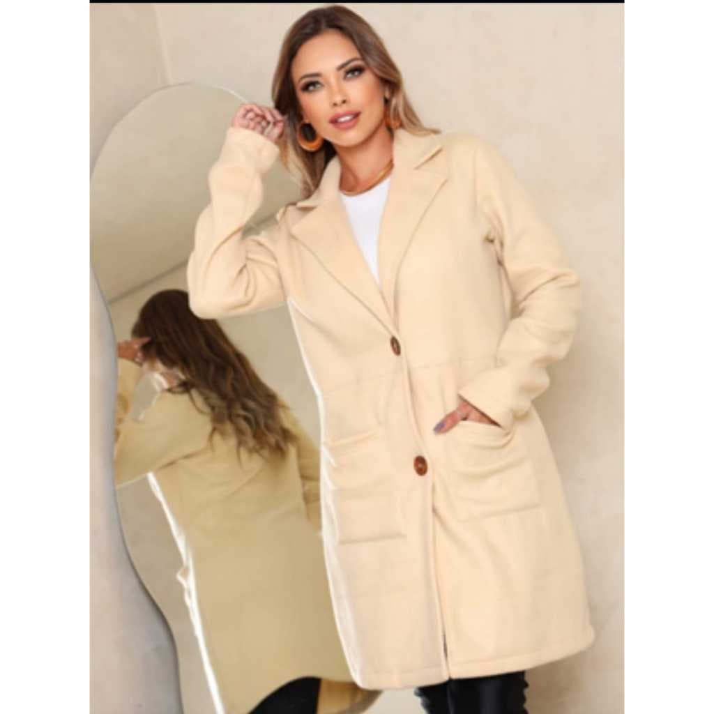 Casaco Sobretudo longo feminino básico menos e mais tipo blazer inverno viagem