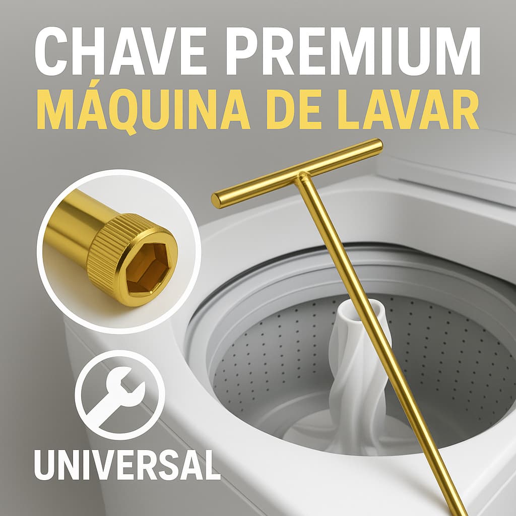 Chave T Longa 10mm + Pastilha para Abrir Agitador de Máquina de Lavar – Uso Universal