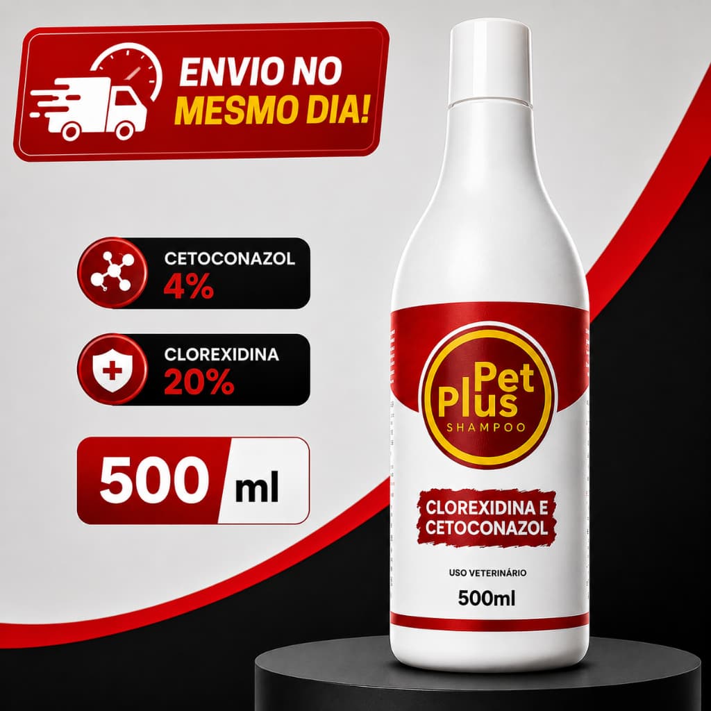 Shampoo Cetoconazol e Clorexidina Pet Plus 500ml Higiene Da Pele Controle De Odor
