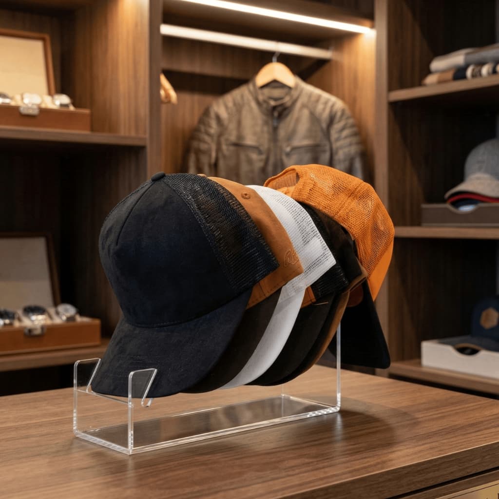 Organizador de Bonés Premium Slim em acrilico para 7 Bonés