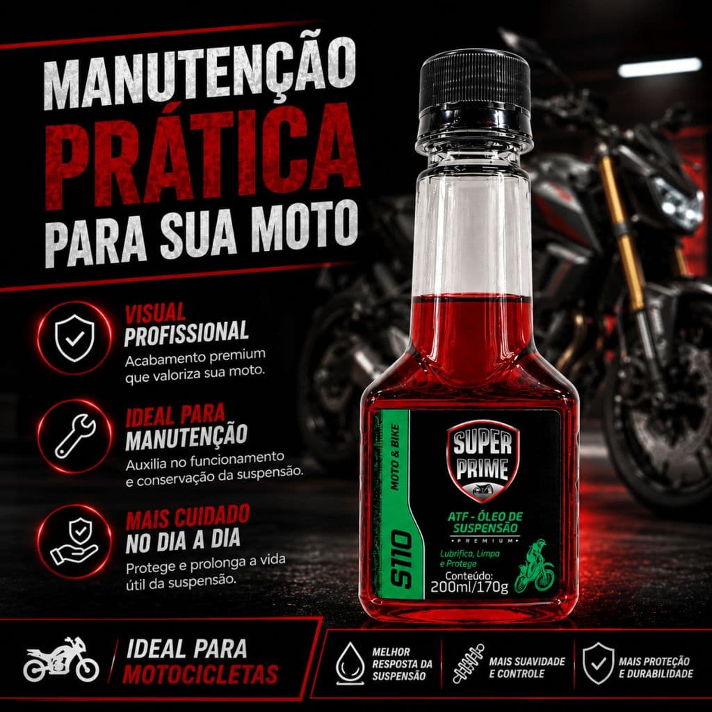 Oléo de Suspensão ATF Super Prime 200ml Motos Lubrifica Limpa E Protege