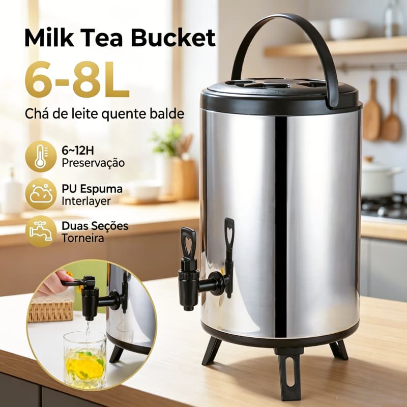 Garrafa Térmica de Aço Inoxidável 6/8 Litros Ideal para Café Suco e Água para Buffet Casa e Eventos Diversos