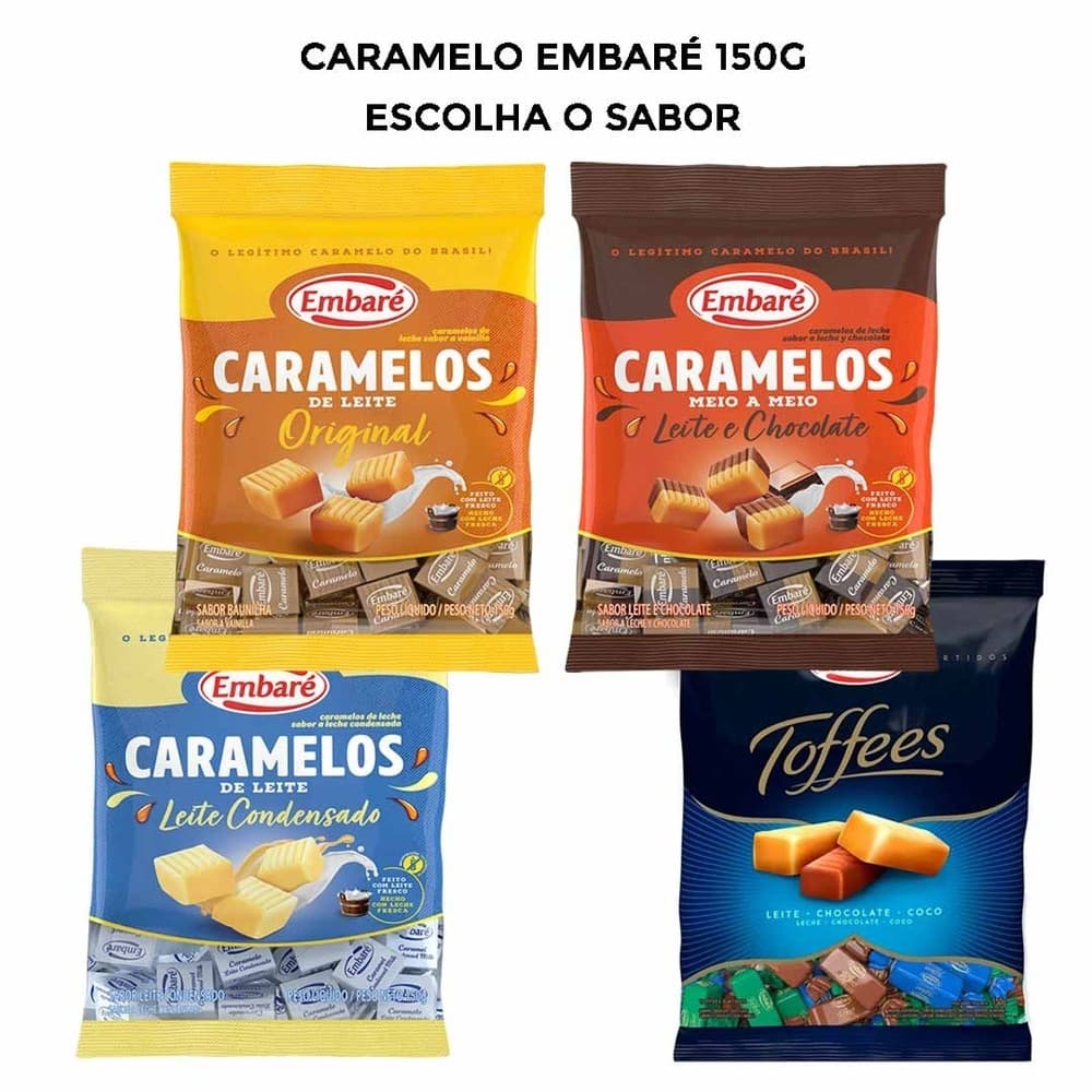 Bala de Caramelo 150g ESCOLHA O SABOR, Leite, Chocolate, Leite Condensado ou Classics - Embaré