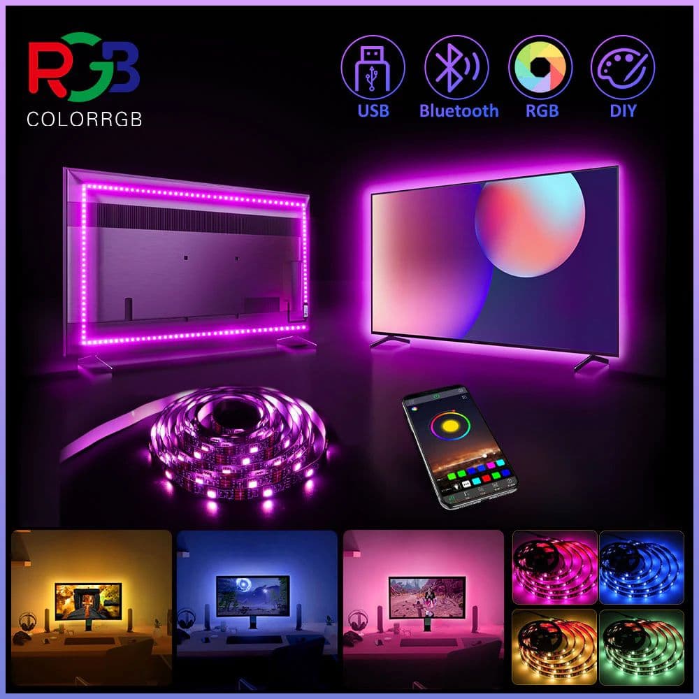 Luz De Tira Sincronização De Música RGB LED TV Backlight App/Controle Remoto 5V Alimentado Por USB Flexível Lâmpada Deco