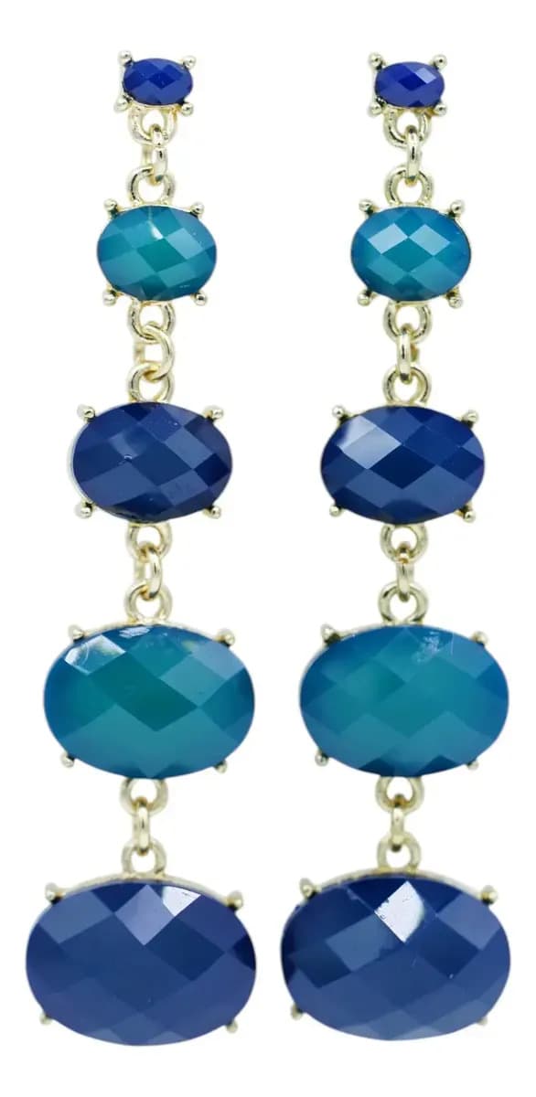 Brinco Oval Elos Acrílico Dourado Akasaki Bc2982 Cor Del Brinco Azul