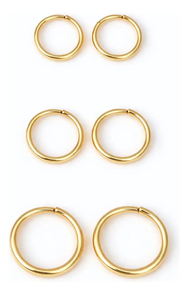 Trio Brinco Ouro 10k Argola Fio Anatomico Cor Del Brinco Dourado