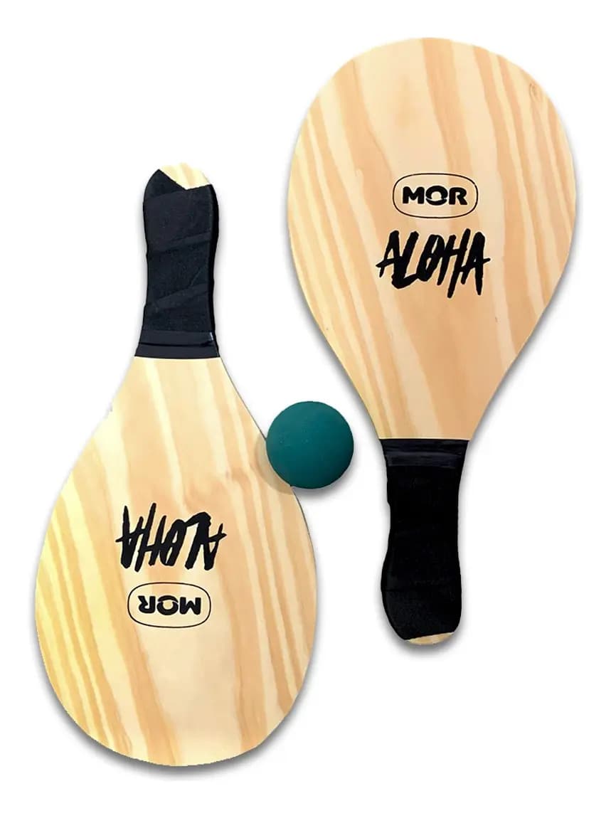 Frescobol Madeira Mor Aloha Kit 2 Raquetes + Bola Praia Lazer