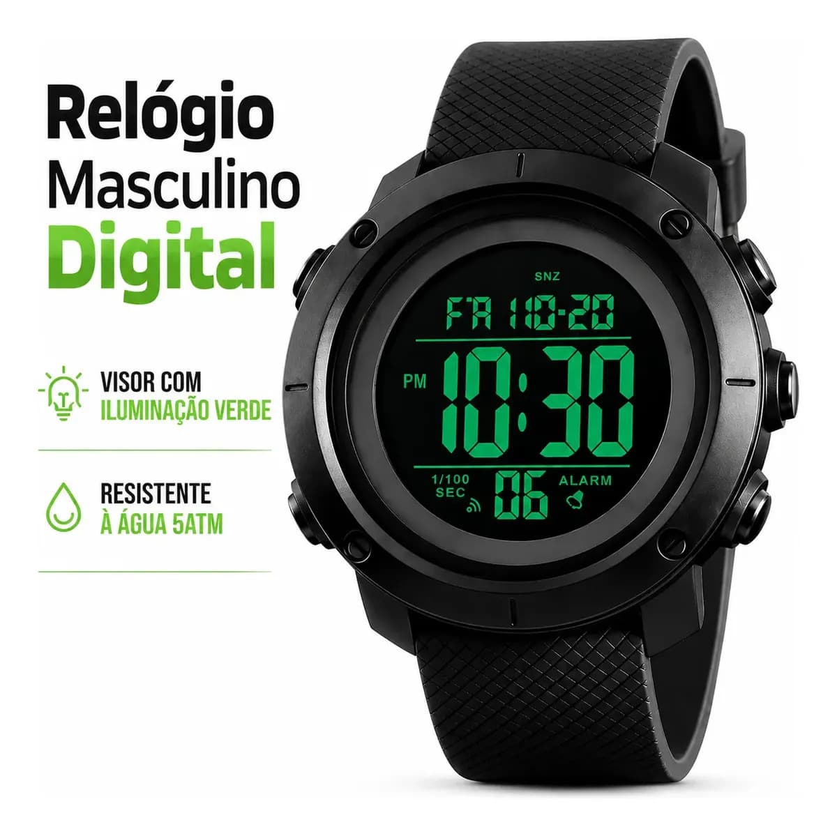 Relógio Skmei 1426 Masculino Digital com Iluminação Verde e Resistência à Água