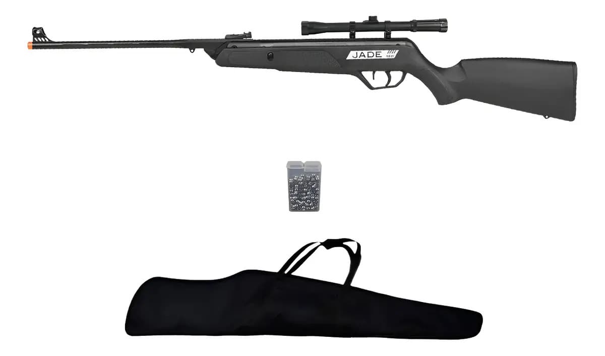 Carabina Rifle Pressão Cbc Jade 5.5 Luneta + Chumbo + Capa Preto 5.5 Mm