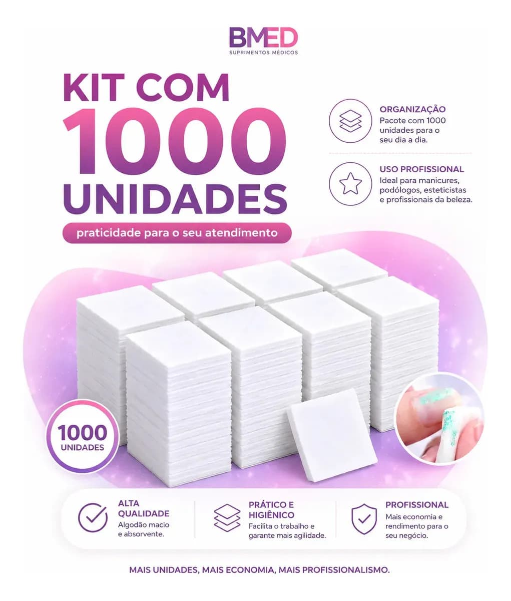 Algodao Prensado Para Limpeza De Unhas 1000un Unhas BMED