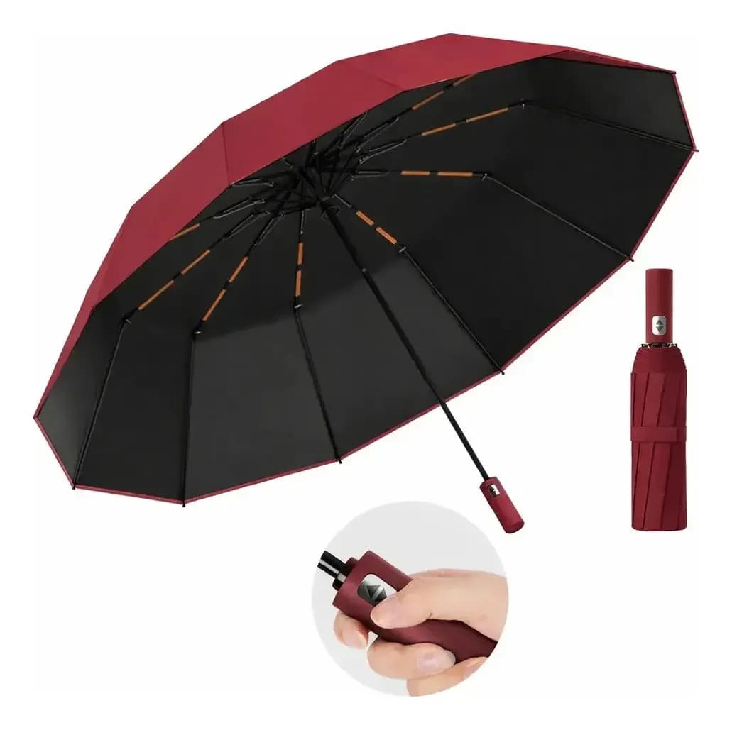 Guarda chuva automático abre e fecha reforçado contra vento cor vinho liso