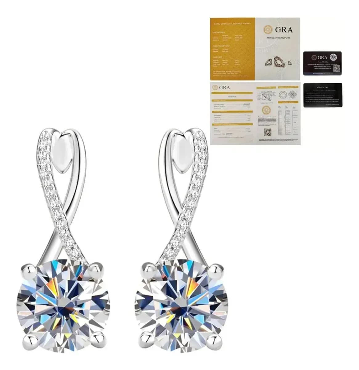 Brinco Diamante Moissanite 2.05ct Testa Positivo Diamante Cor del brinco Prateado