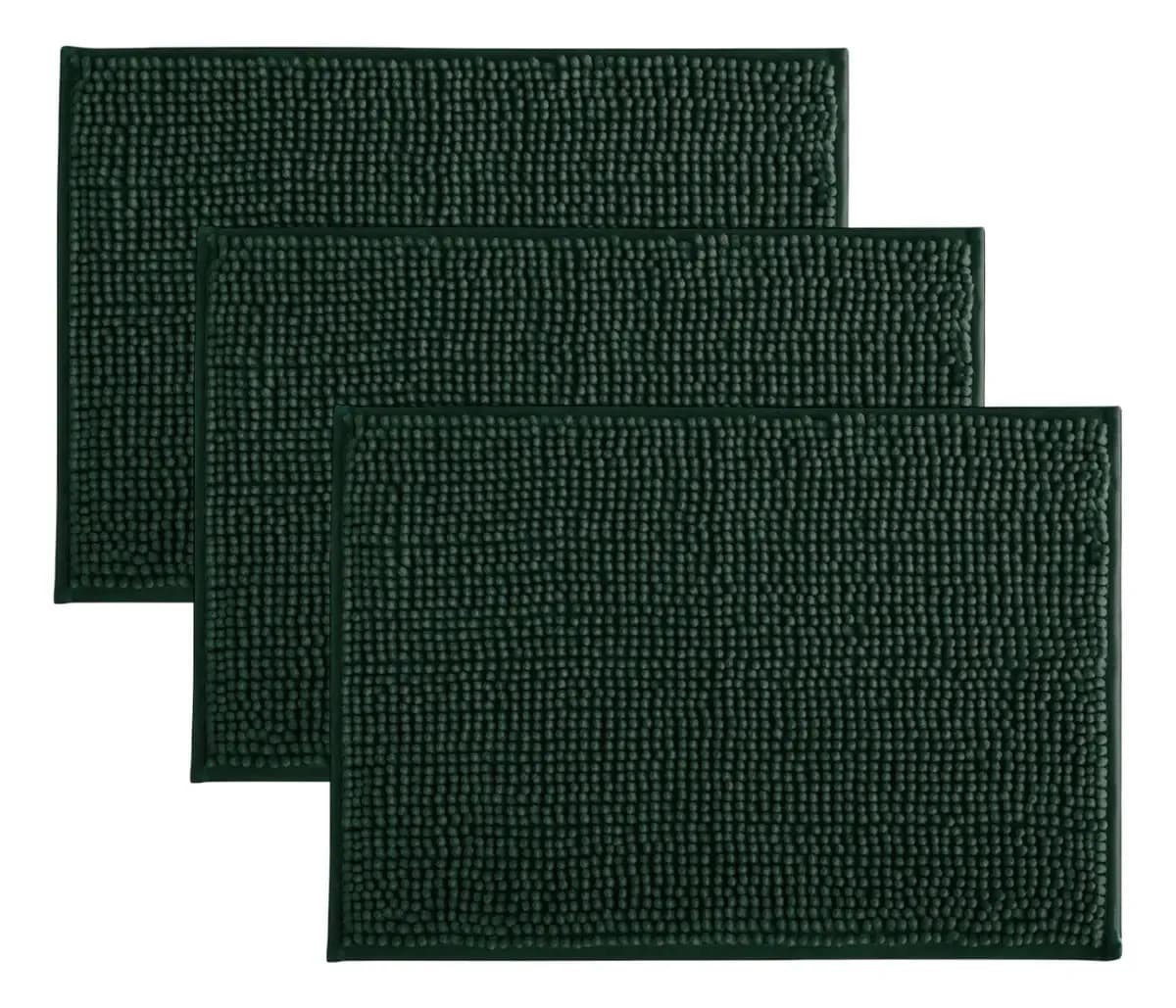 Kit 3 Tapete Antiderrapante Para Banheiro Microfibra Bolinha Cor Verde