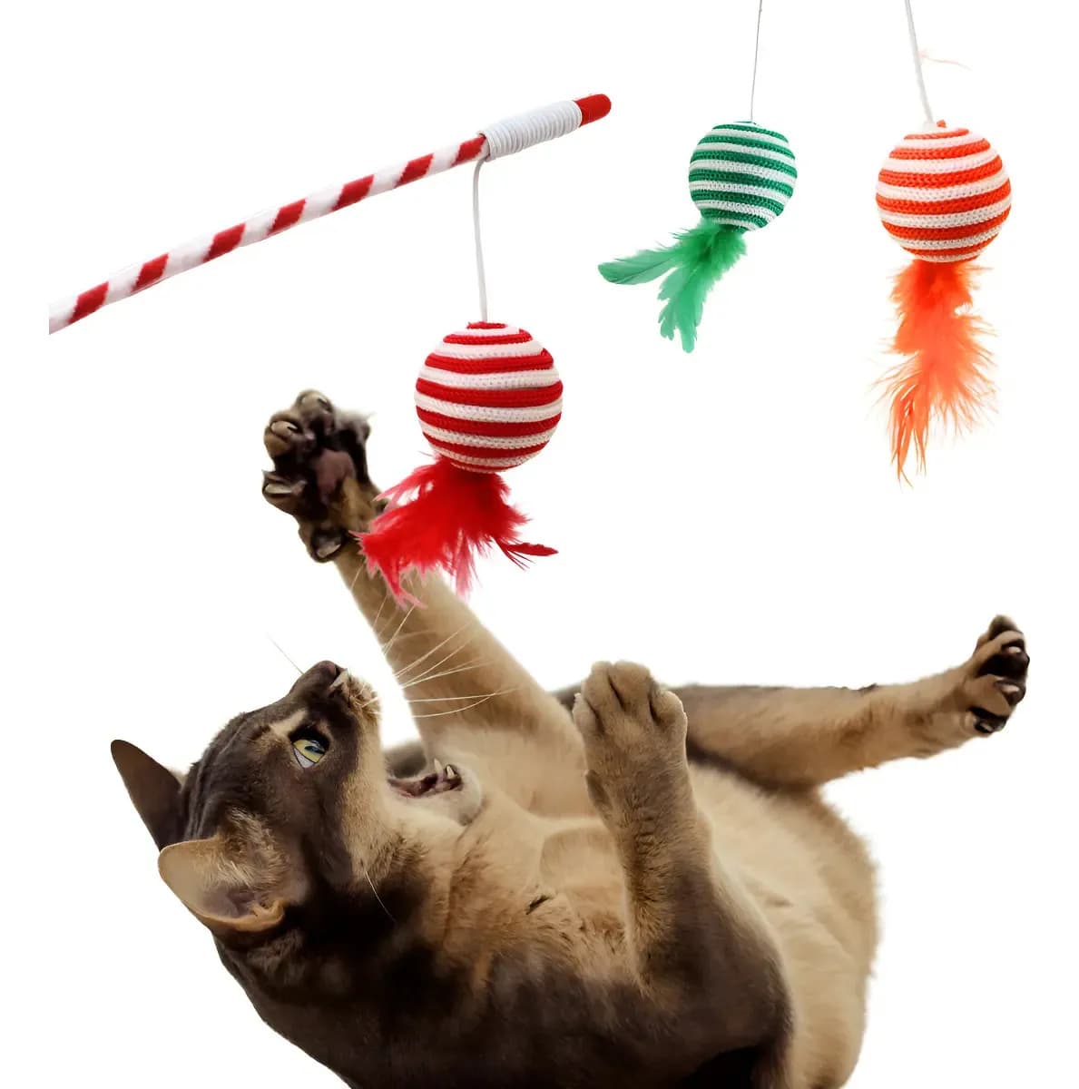 Brinquedo Pet P Gato Varinha De Brincar Com Gatos Bolinha Sortida