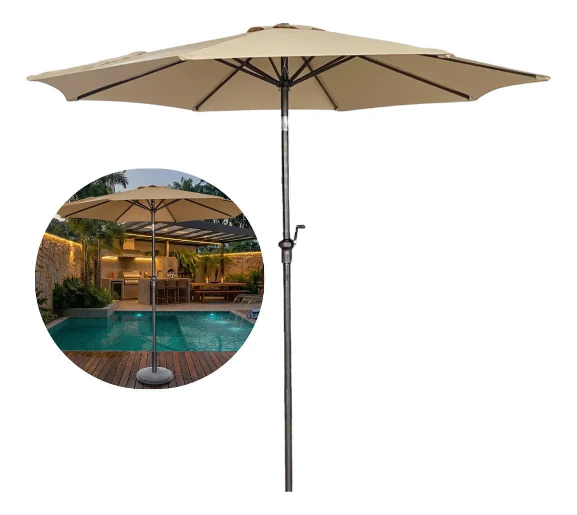 Ombrelone Redondo Revomax de 3m Bege para Praia, Jardim e Piscina com Proteção UV Revomax