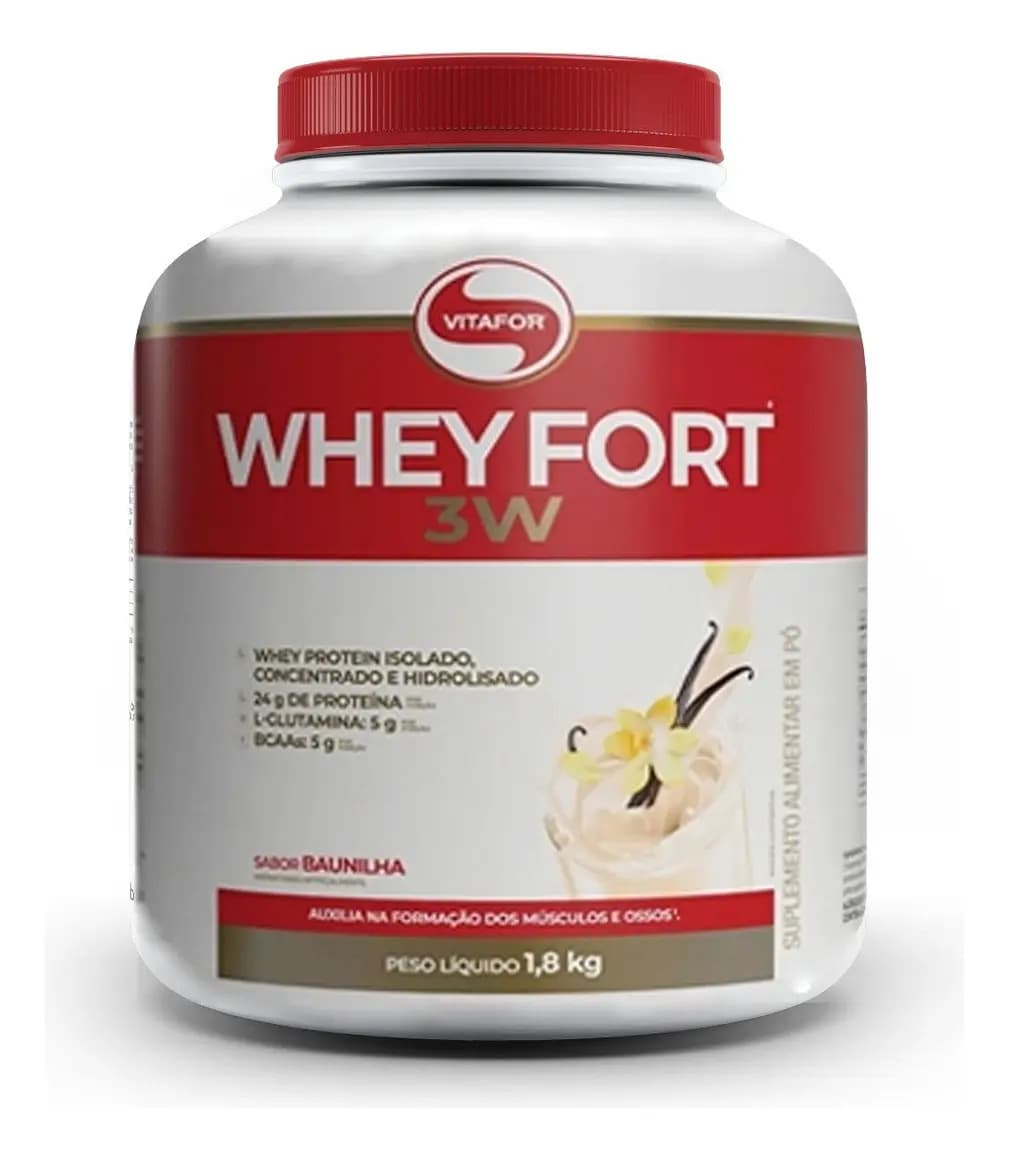 Whey Protein Vitafor Whey Fort 3W Proteína Blended 1800g Baunilha